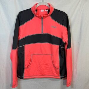 Fila 1/4 Zip Fleece Line Pullover XL Pink Gray Colorblock Front Pocket Thumbhole